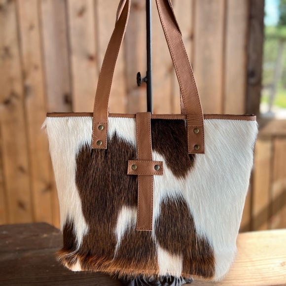 🎁😍Genuine Cowhide & Leather Tote Satchel Boho Bag Western New Cowgirl gift - Picture 4 of 9